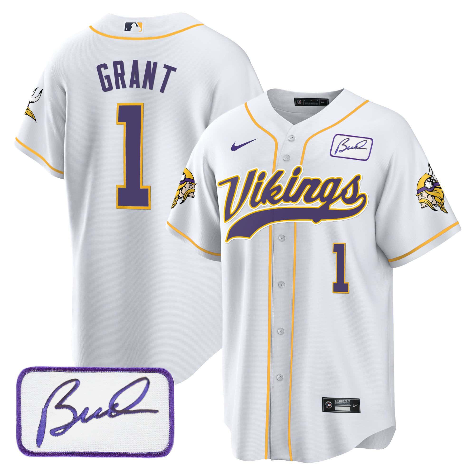 Men Minnesota Vikings #1 Grant White 2024 Nike Bud Grant Patch Classic Baseball NFL Jersey->indianapolis colts->NFL Jersey